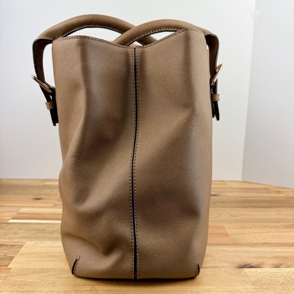Kate Spade New York Saffiano Leather Tote Bag Taupe Tan Gold Hardware - Picture 2 of 15